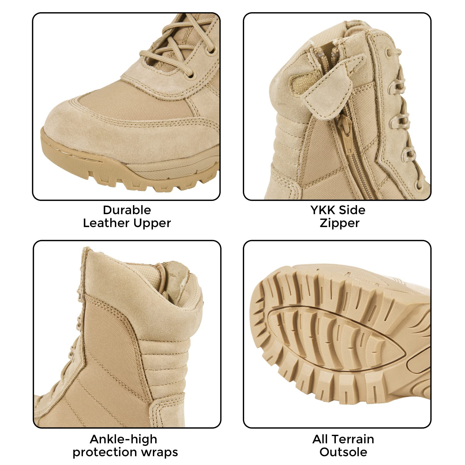 Tan Suede Tactical Boot with Zipper