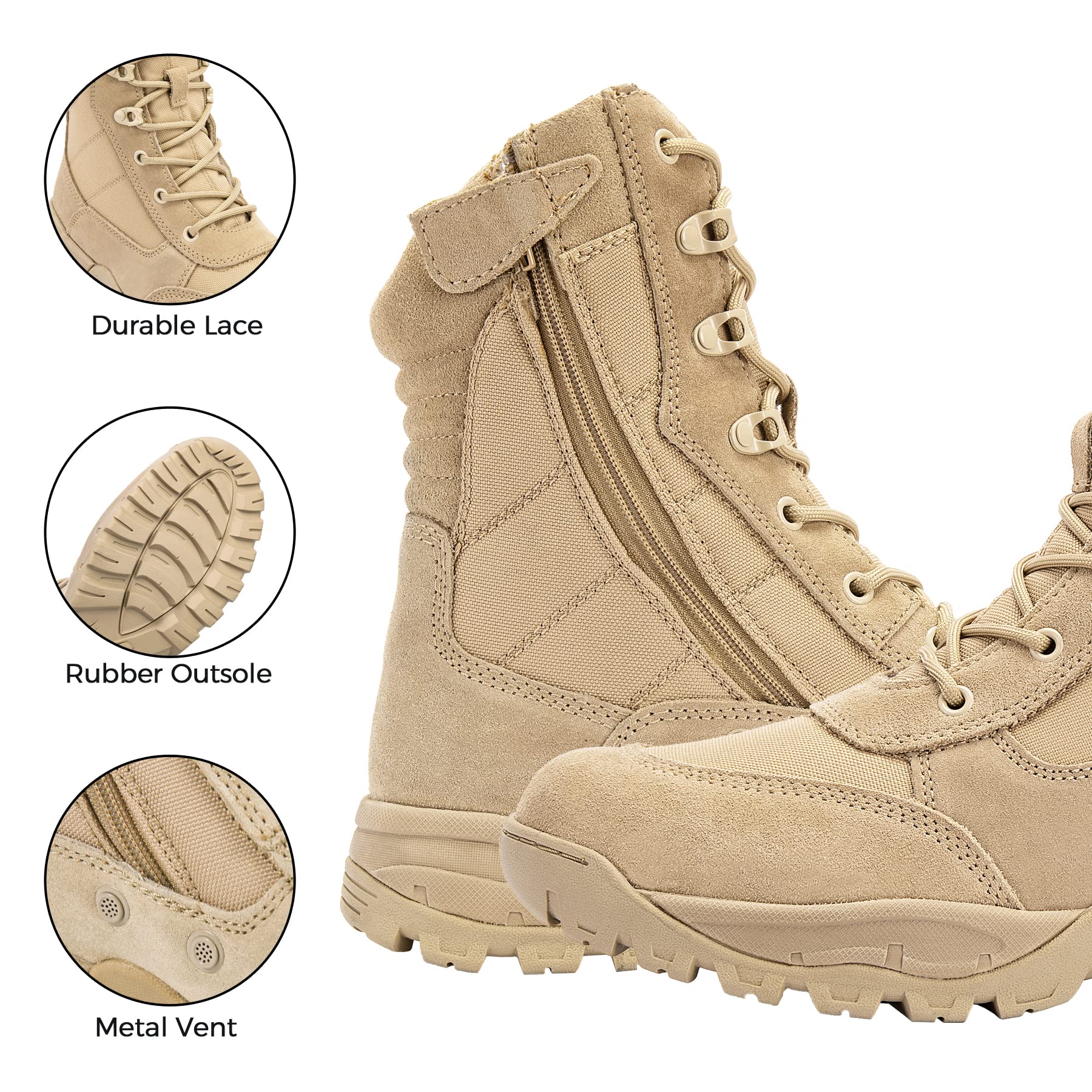 Tan Suede Tactical Boot with Zipper